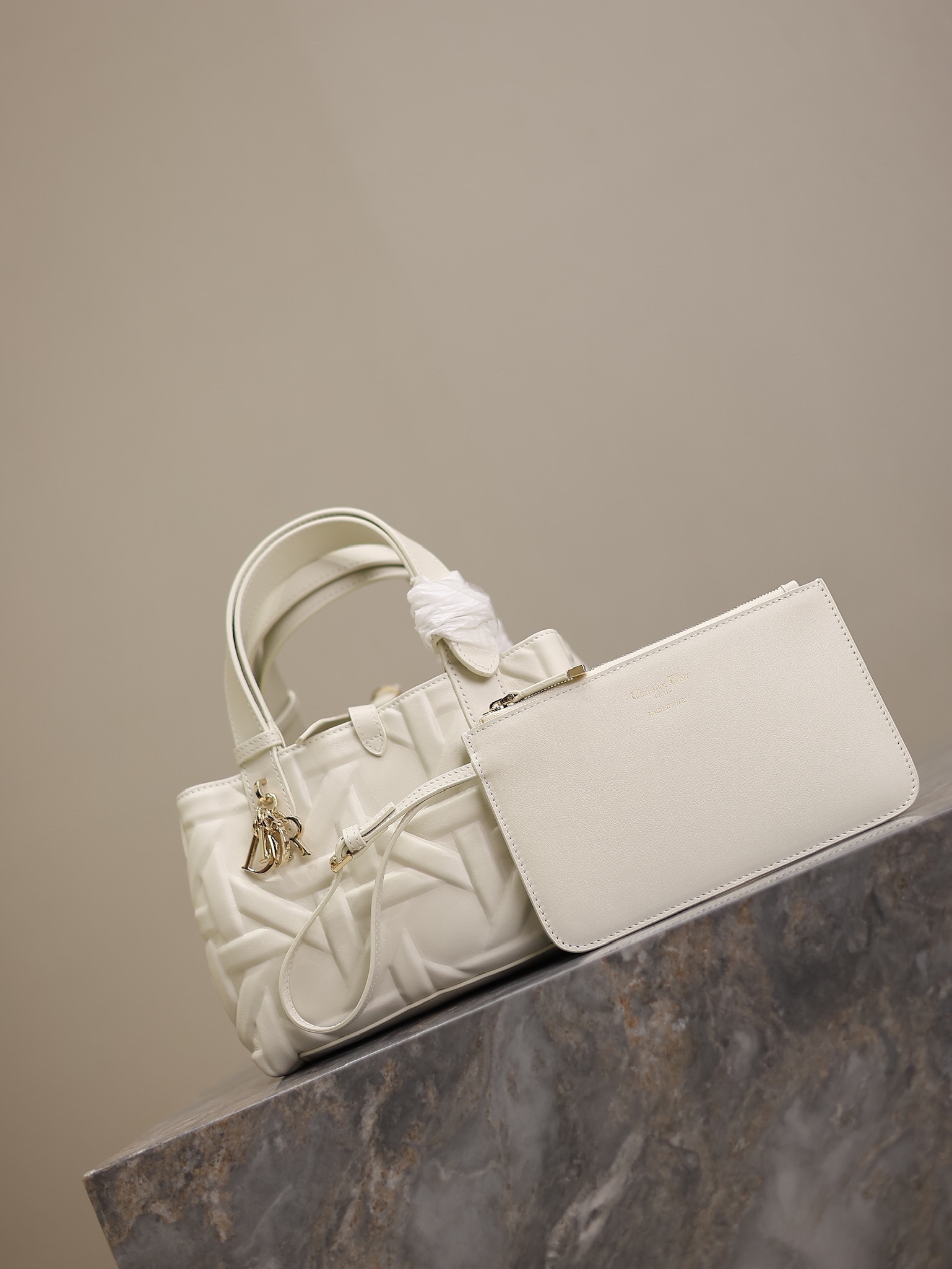 Small Dior Toujours Bag White Graphic Cannage Calfskin